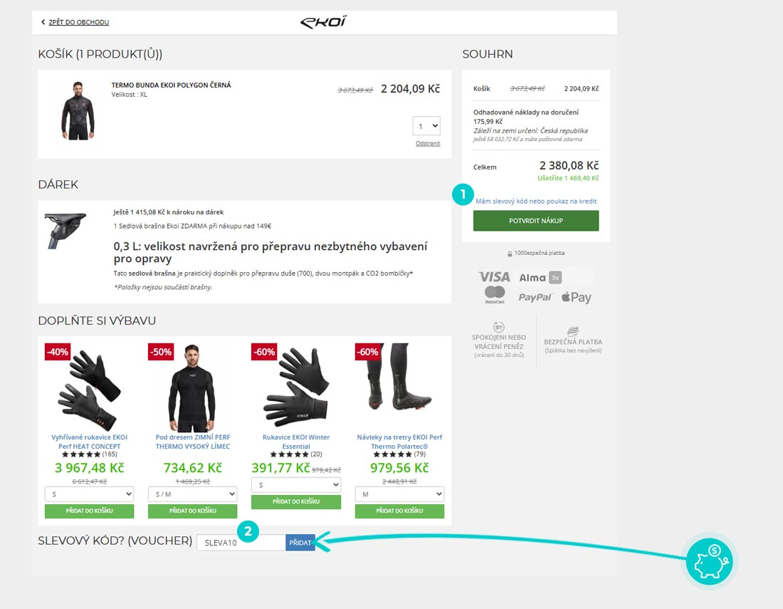 Návod jak uplatnit slevový kód v košíku e-shopu EKOI