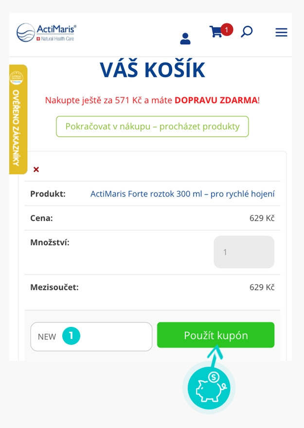 Návod jak uplatnit slevový kód v košíku e-shopu ActiMaris