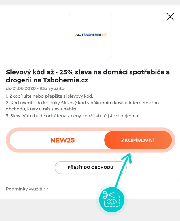 Návod jak zkopírovat slevový kód TSBOHEMIA.cz