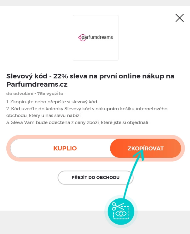 Návod jak zkopírovat slevový kód parfumdreams