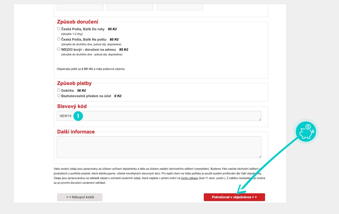Návod jak uplatnit slevový kód v košíku e-shopu Autoprofishop