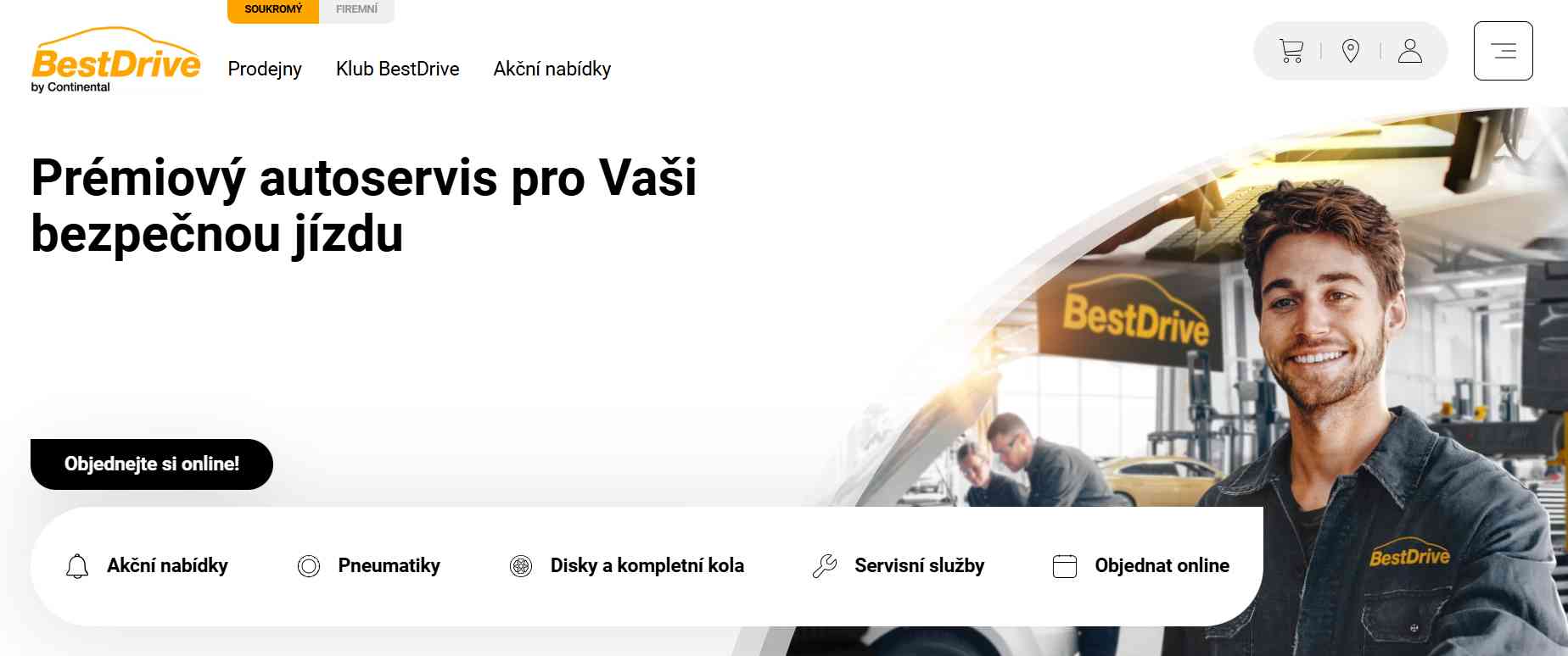 webové stránky e-shopu s hlavním panelem nabídky