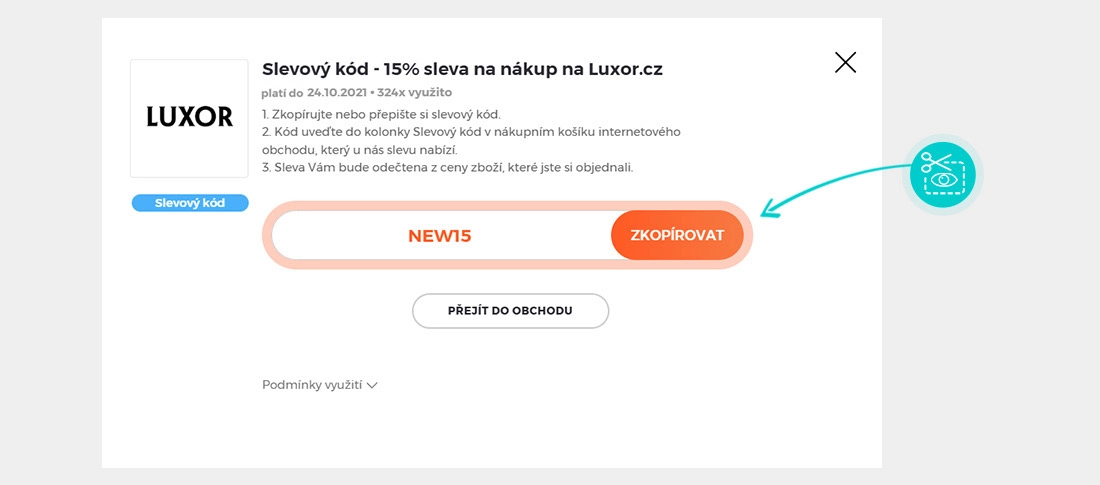 Návod jak zkopírovat slevový kód Luxor