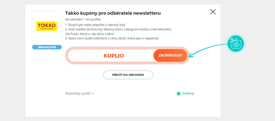 Návod jak zkopírovat slevový kód Takko
