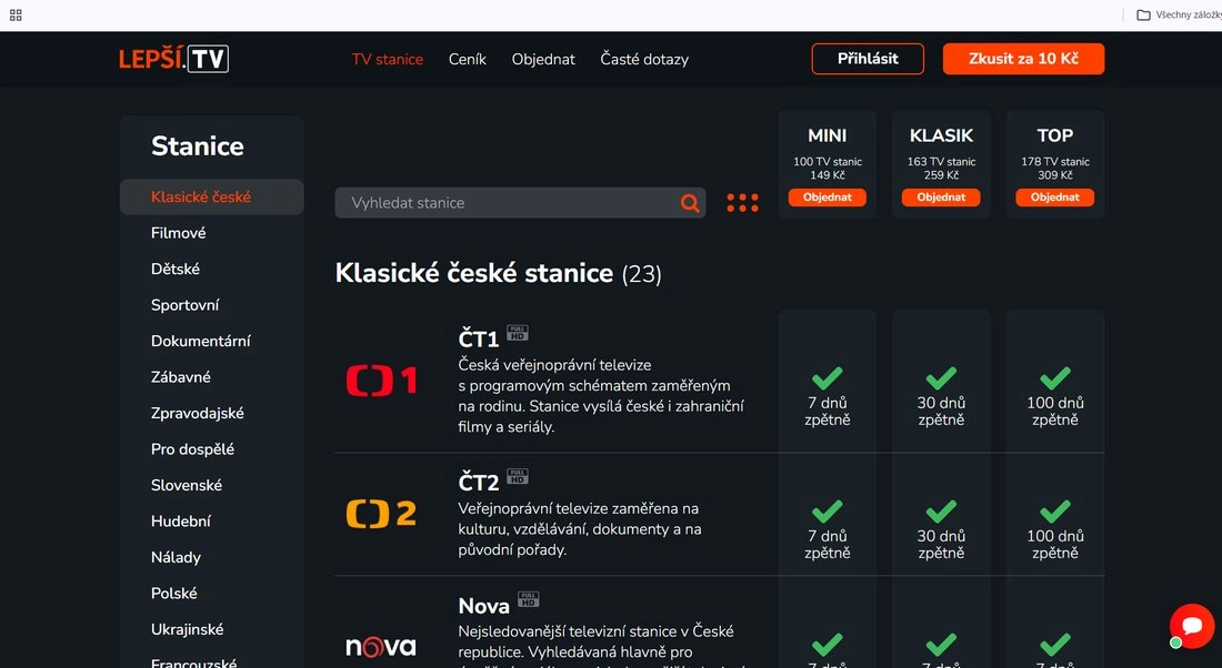 Stránka platdormy Lepší.TV