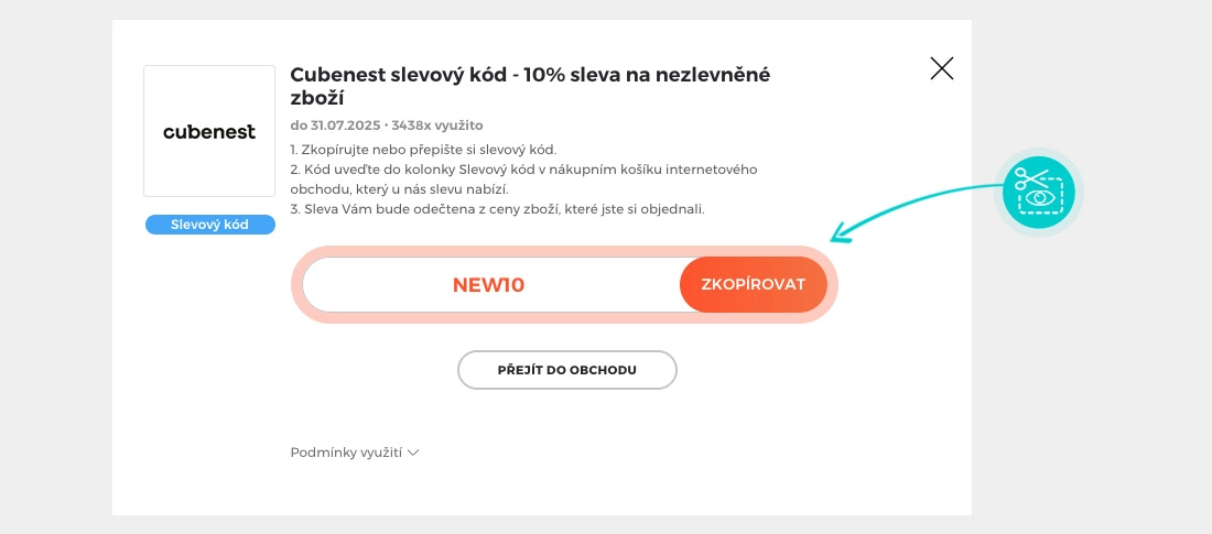 Návod jak zkopírovat slevový kód Cubenest