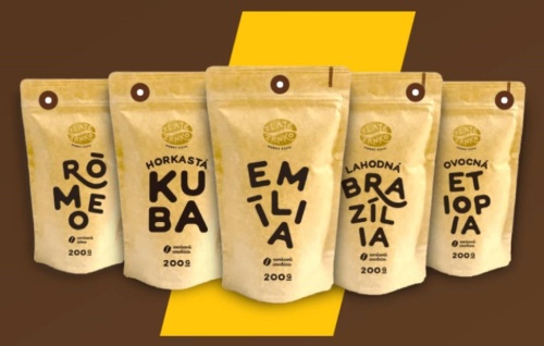 balení káv Romeo, Kuba, Emílie, Brazílie a Etiopie