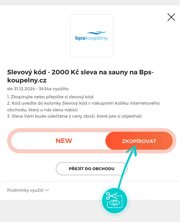 Návod jak zkopírovat slevový kód BPS Koupelny