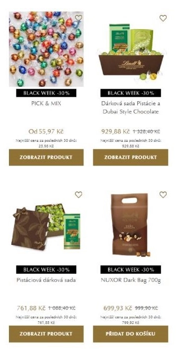 různé druhy bonbonů, dárkové sady a taška s černou čokoládou