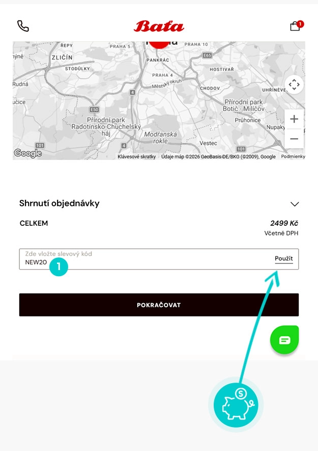 Návod jak uplatnit slevový kód v košíku e-shopu Bata