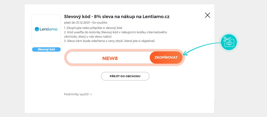 Návod jak zkopírovat slevový kód Lentiamo