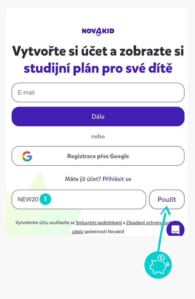 Návod jak uplatnit slevový kód v košíku e-shopu Novakid