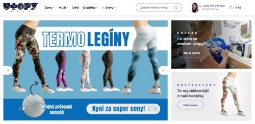 dámské termo legíny v různých barevných provedeních a žena za šicím strojem