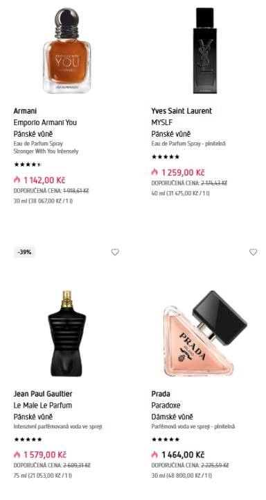 parfém Armani, Yves Saint Laurent, Jean Paul Gaultier a Prada