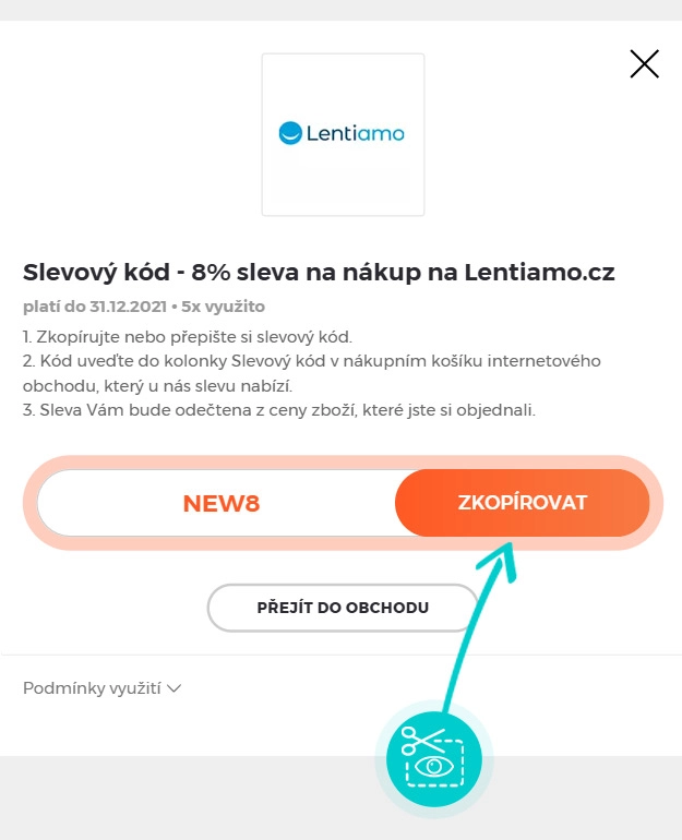 Návod jak zkopírovat slevový kód Lentiamo
