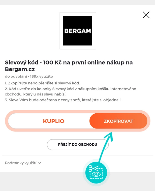 Návod jak zkopírovat slevový kód BERGAM