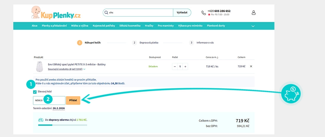 Návod jak uplatnit slevový kód v košíku e-shopu KupPlenky.cz