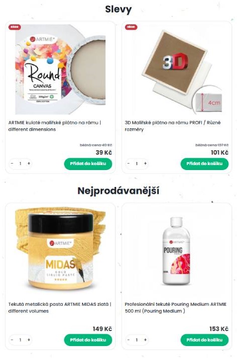 Artmie - plátna na rámu, metalická pasta a pouring