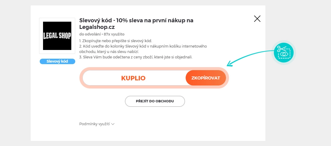 Návod jak zkopírovat slevový kód Legal Shop