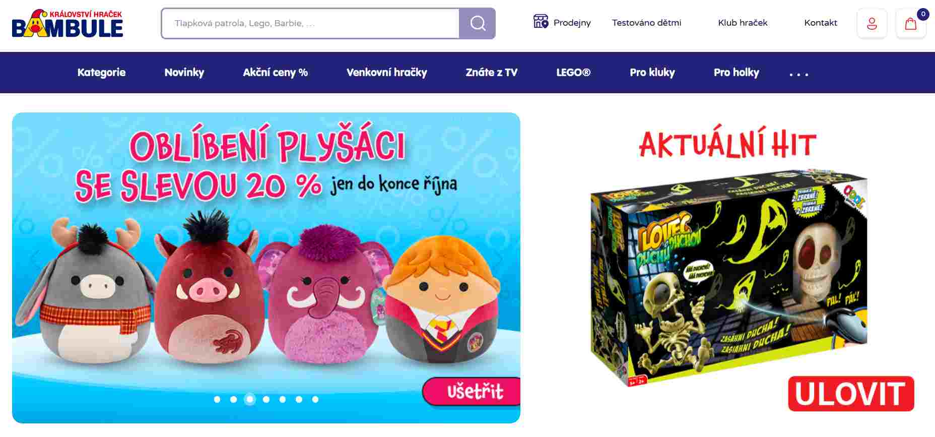 webové stránky e-shopu s bannerem s oblíbenými plyšáky
