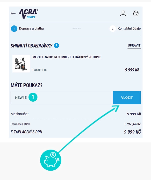 Návod jak uplatnit slevový kód v košíku e-shopu Acra Sport