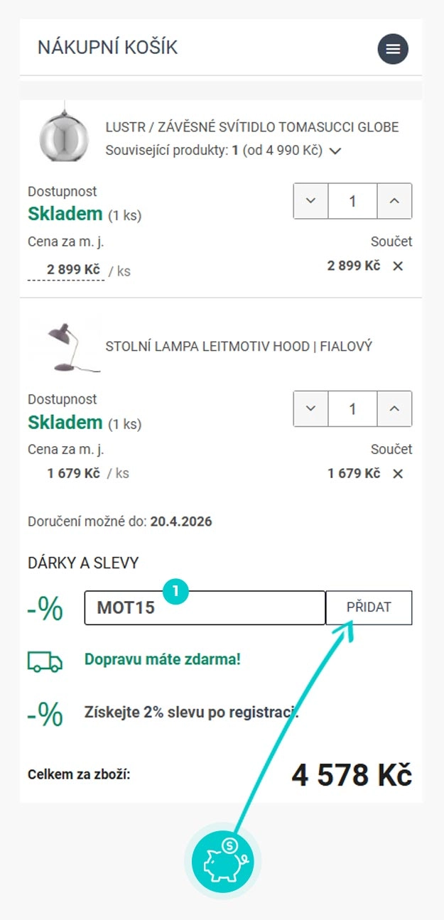 Návod jak uplatnit slevový kód v košíku e-shopu Giftlab