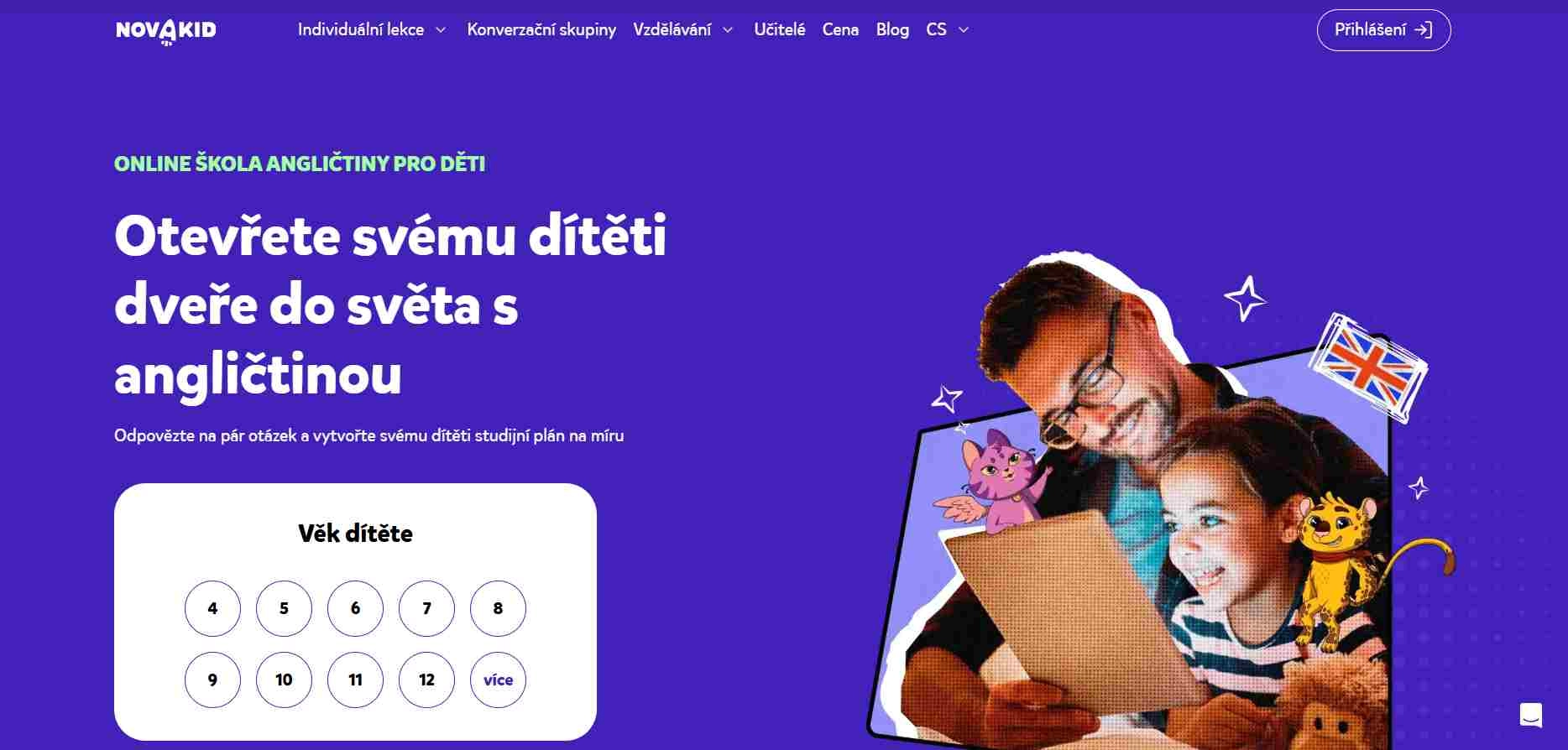 webové stránky novakid s nabídkou lekcí dle věku