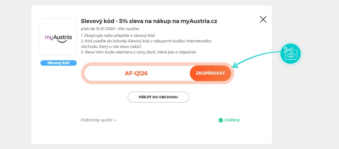 Návod jak zkopírovat slevový kód myAustria