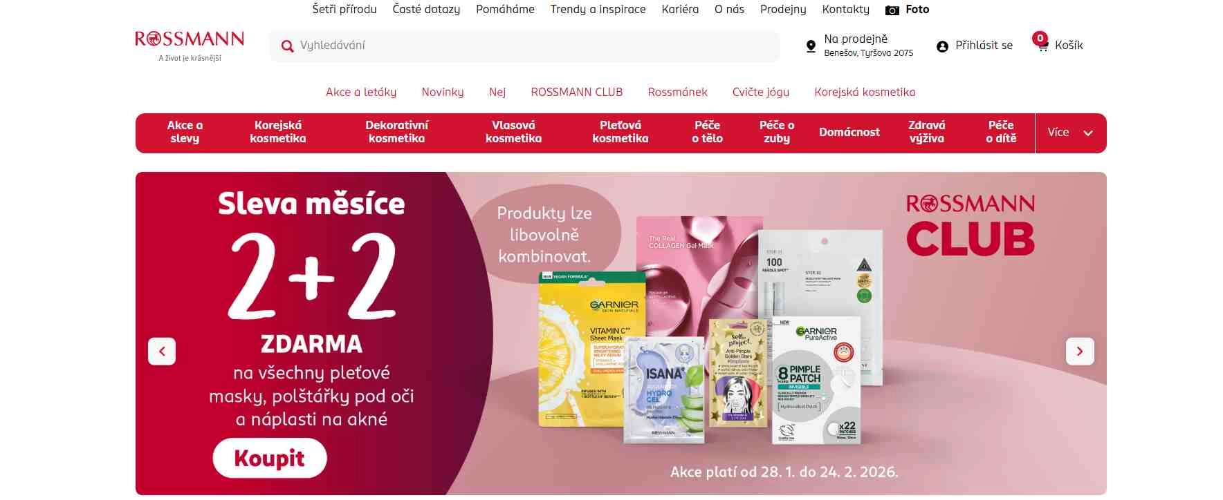 webové stránky e-shopu s akcí 2 + 2