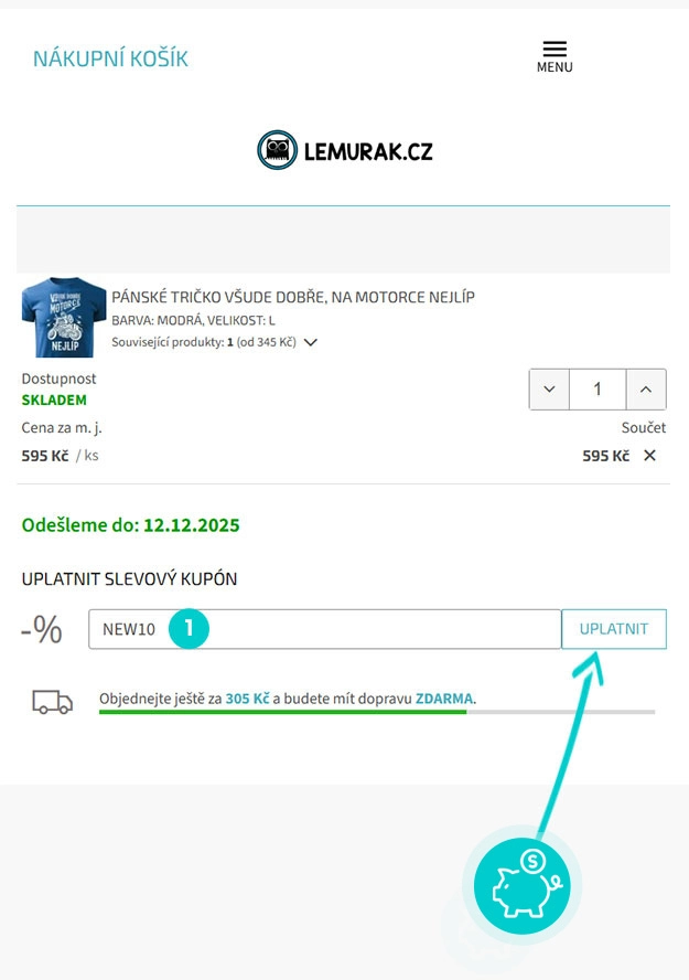 Návod jak uplatnit slevový kód v košíku e-shopu Lemurak.cz