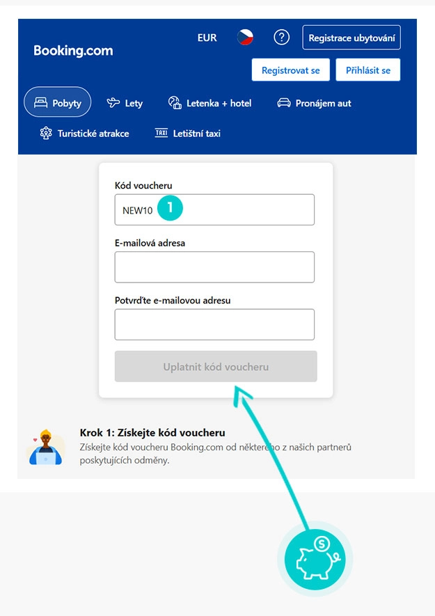Návod jak uplatnit slevový kód v košíku e-shopu Booking