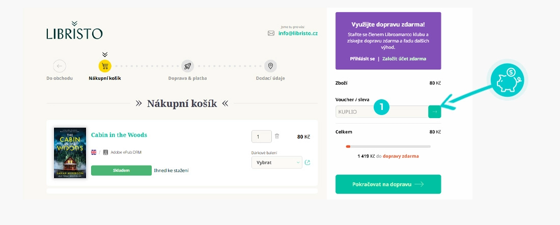 Návod jak uplatnit slevový kód v košíku e-shopu Libristo