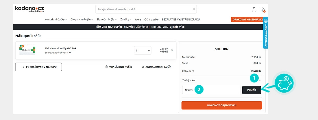 Návod jak uplatnit slevový kód v košíku e-shopu Kodano