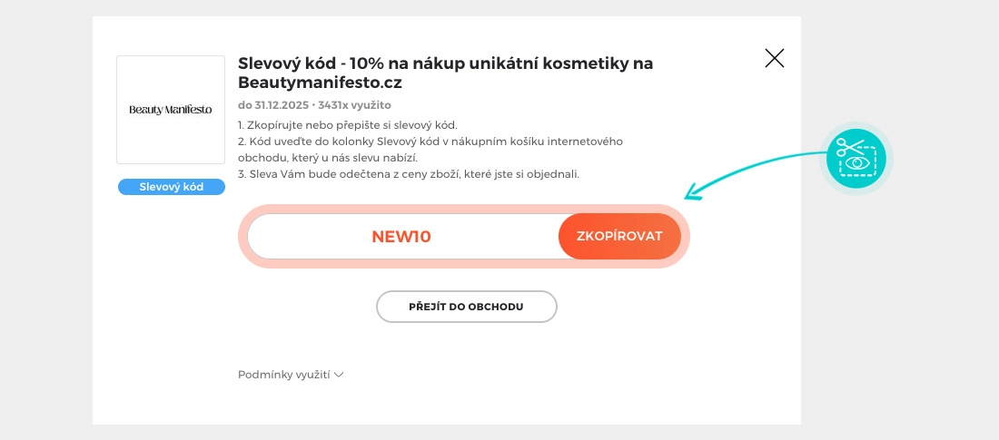 Návod jak uplatnit slevový kód v košíku e-shopu Beauty Manifesto