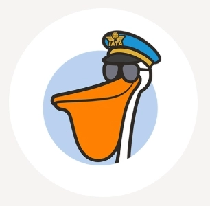 logo pelikána s pilotskou čepicí