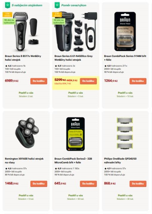 elektrické holicí strojky, nástavce a náhradní díly