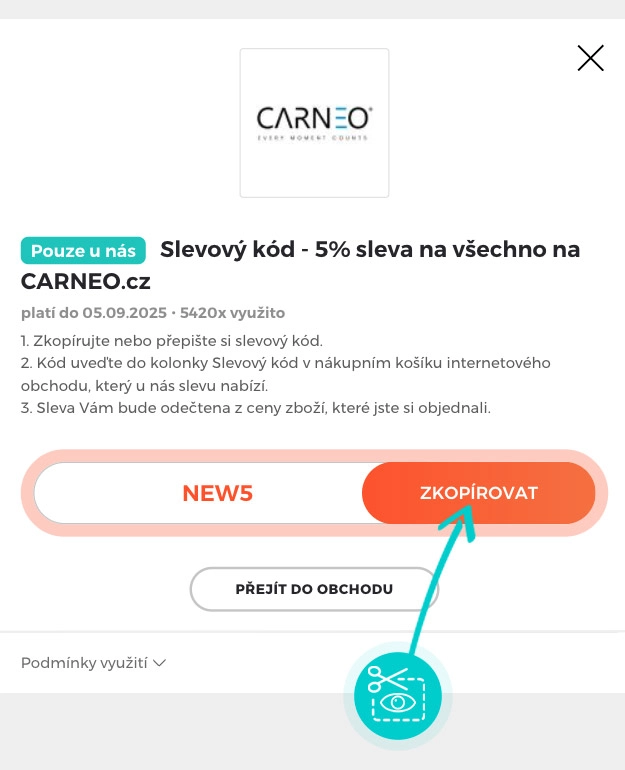 Návod jak zkopírovat slevový kód Carneo