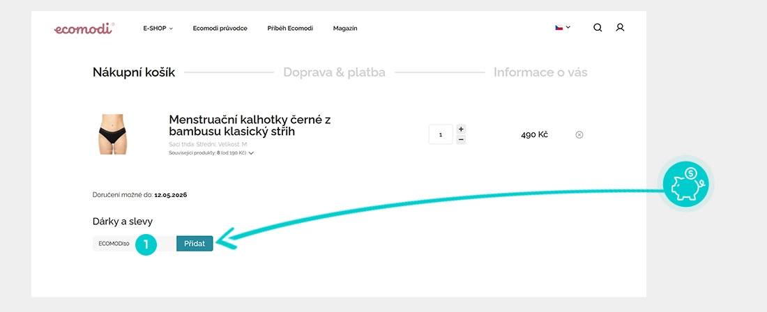 Návod jak uplatnit slevový kód v košíku e-shopu Ecomodi