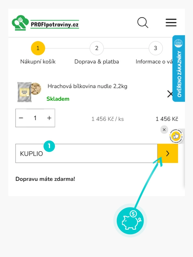 Návod jak uplatnit slevový kód v košíku e-shopu PROFIpotraviny.cz
