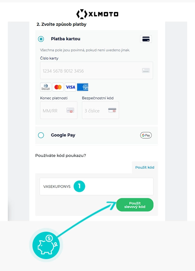Návod jak uplatnit slevový kód v košíku e-shopu Xlmoto