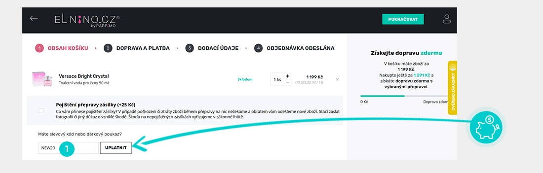 Návod jak uplatnit slevový kód v košíku e-shopu Elnino