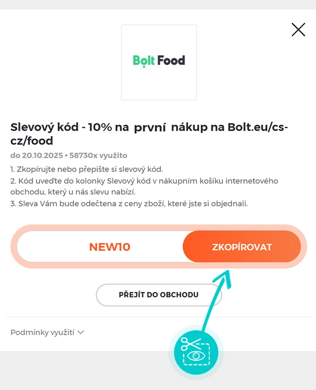 Návod jak zkopírovat slevový kód Bolt Food