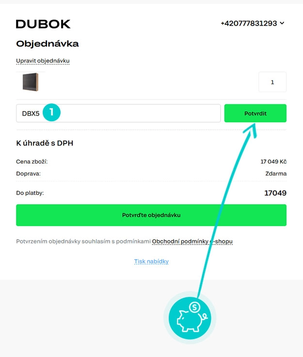 Návod jak uplatnit slevový kód v košíku e-shopu Dubok