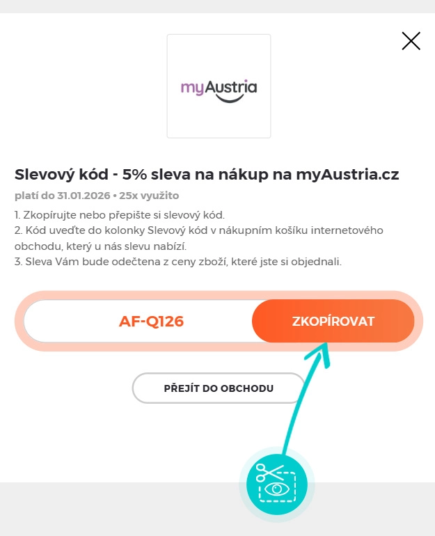 Návod jak zkopírovat slevový kód myAustria