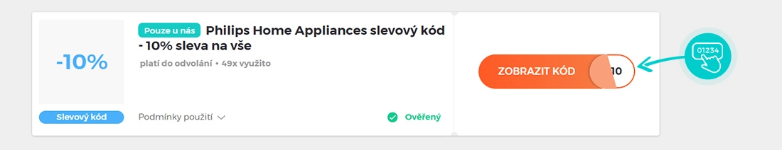 Ukázka slevového kódu Philips Home Appliances