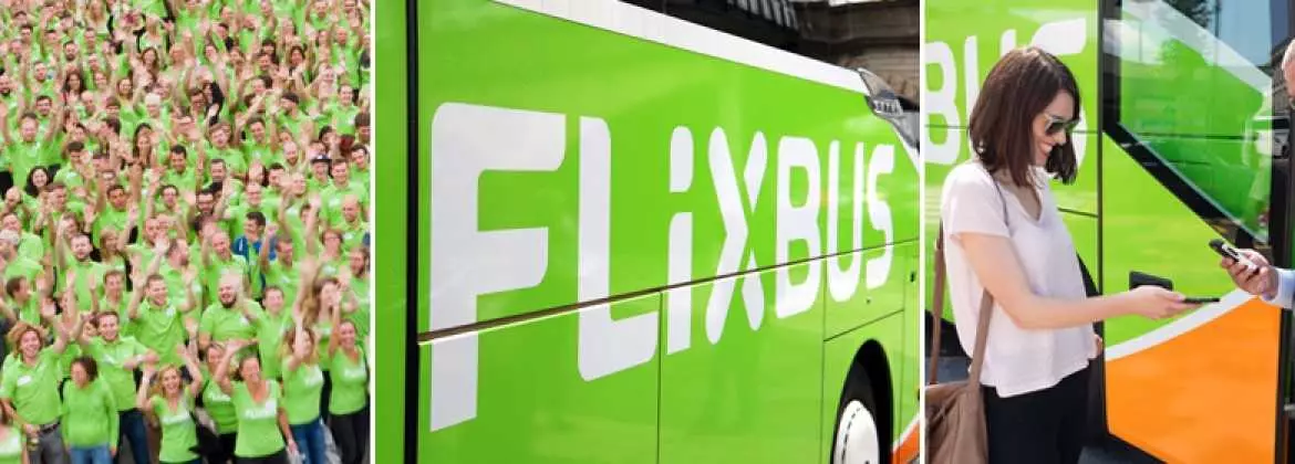 flixbus- 3 fotky lidi a autobusu
