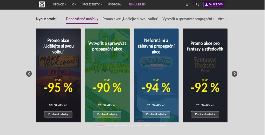 Stránka e-shopu GOG