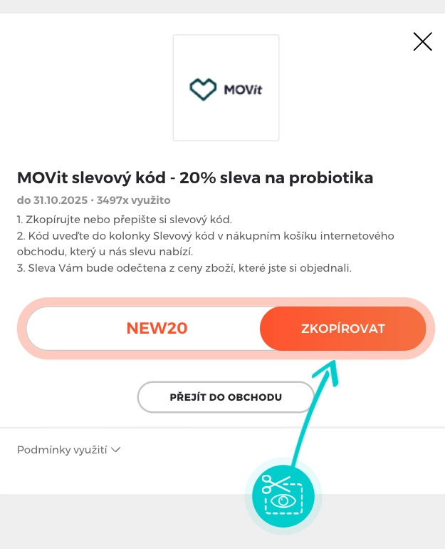 Návod jak zkopírovat slevový kód MOVit