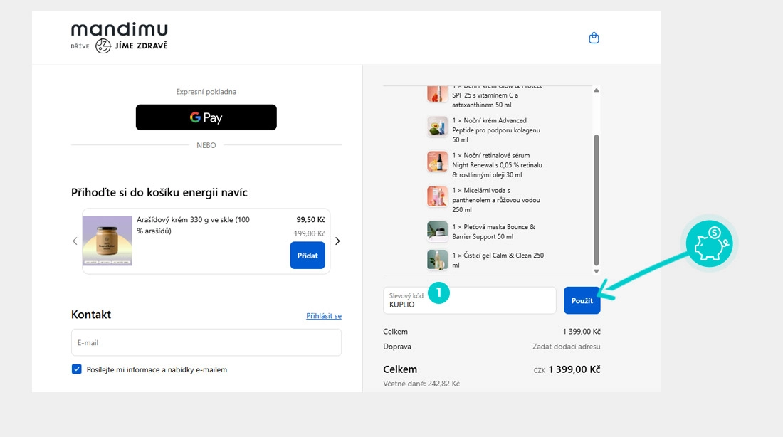 Návod jak uplatnit slevový kód v košíku e-shopu jíme zdravě