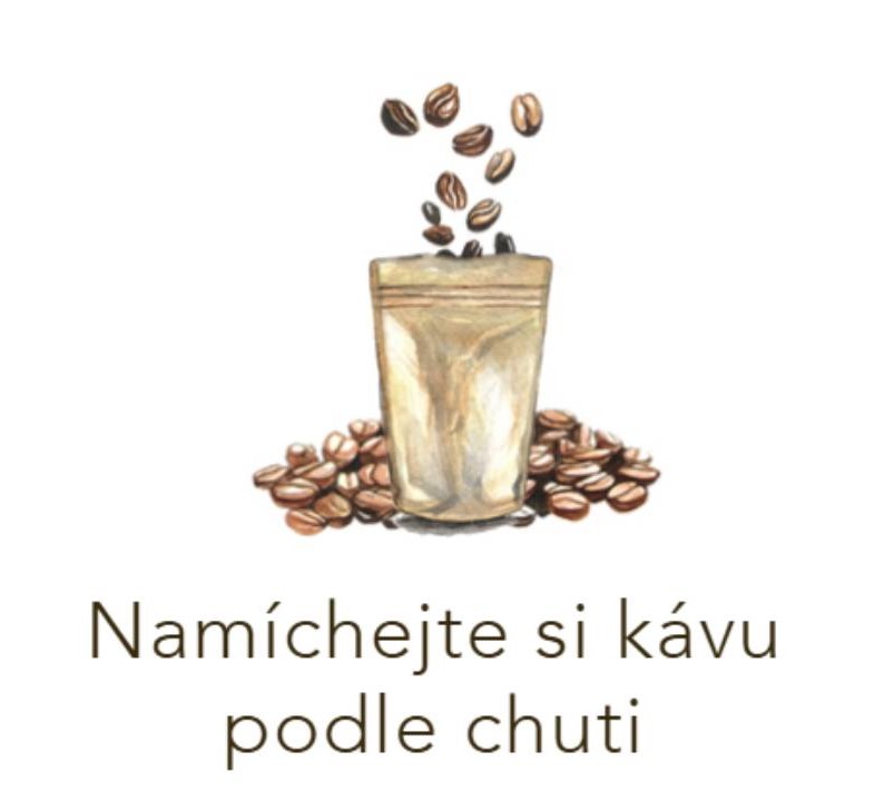 balení kávy dle vlastní chuti spolu se zrnky kávy